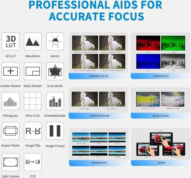 Alt view image 2 of 5 - FEELWORLD 1600Nit 4k Ultra Bright Camera Video Monitor 5.5 Inch HDMI Touch Screen DSLR Field Monitor 1920x1200 IPS F970 External Power and Install Kit