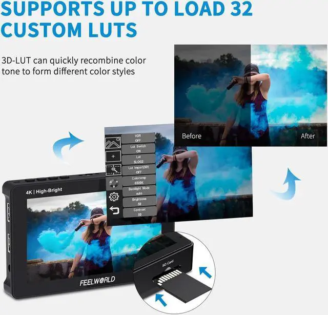 Alt view image 5 of 5 - FEELWORLD 1600Nit 4k Ultra Bright Camera Video Monitor 5.5 Inch HDMI Touch Screen DSLR Field Monitor 1920x1200 IPS F970 External Power and Install Kit