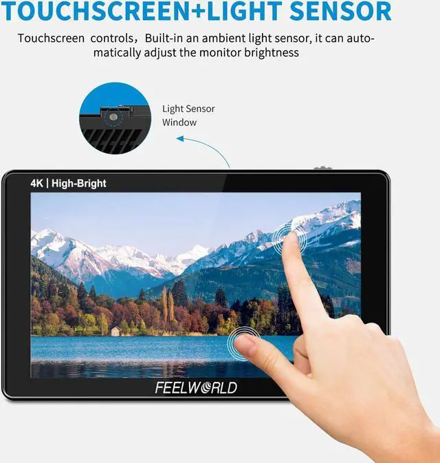Alt view image 4 of 5 - FEELWORLD 1600Nit 4k Ultra Bright Camera Video Monitor 5.5 Inch HDMI Touch Screen DSLR Field Monitor 1920x1200 IPS F970 External Power and Install Kit