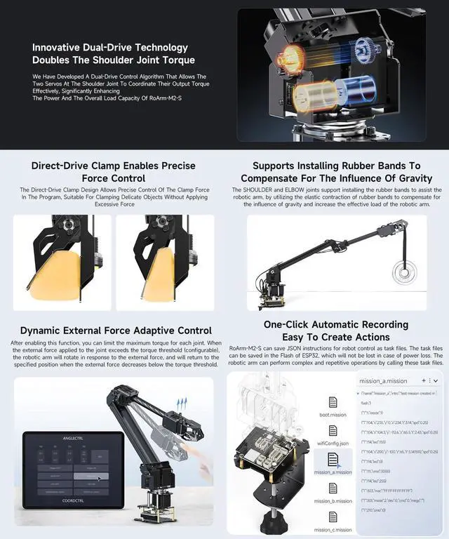 Alt view image 5 of 5 - Waveshare Robotic Arm Kit, Desktop Robot Kit, High-Torque Serial Bus Servo, Based On ESP32, 4-DOF, Supports Flexible Expansion and Secondary Development, Wireless Control