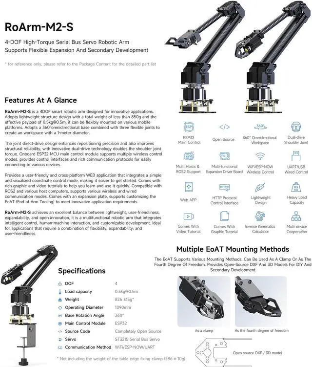 Alt view image 3 of 5 - Waveshare Robotic Arm Kit, Desktop Robot Kit, High-Torque Serial Bus Servo, Based On ESP32, 4-DOF, Supports Flexible Expansion and Secondary Development, Wireless Control