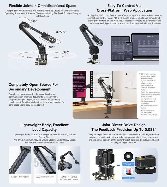 Alt view image 4 of 5 - Waveshare Robotic Arm Kit, Desktop Robot Kit, High-Torque Serial Bus Servo, Based On ESP32, 4-DOF, Supports Flexible Expansion and Secondary Development, Wireless Control