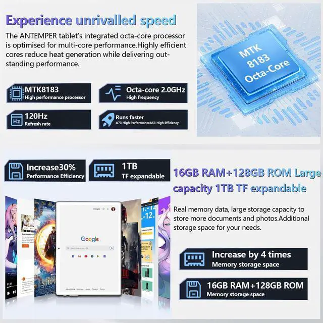 Alt view image 4 of 5 - 2025 Latest Android 13 Tablet 10.1 Inch, 5G WiFi Tablets Mit 16GB RAM+128GB ROM(1TB TF),2 In 1 Tablet with keyboard Mouse Pen-Octa-Core2.0Ghz | 7000mAh | 1080FHD | 13MP Camera | WLAN GPS -Silvery