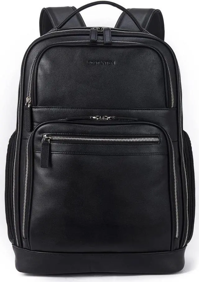 Main image of BOSTANTEN Leather Backpacks College 15.6 Laptop Travel Computer Shoulder Backpack For Men Black