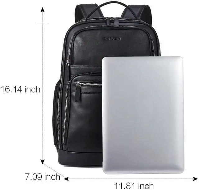 Alt view image 4 of 5 - BOSTANTEN Leather Backpacks College 15.6 Laptop Travel Computer Shoulder Backpack For Men Black