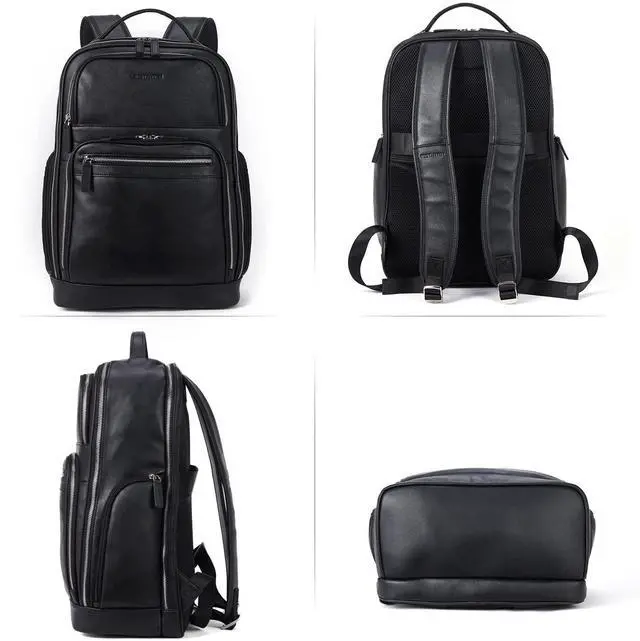 Alt view image 5 of 5 - BOSTANTEN Leather Backpacks College 15.6 Laptop Travel Computer Shoulder Backpack For Men Black