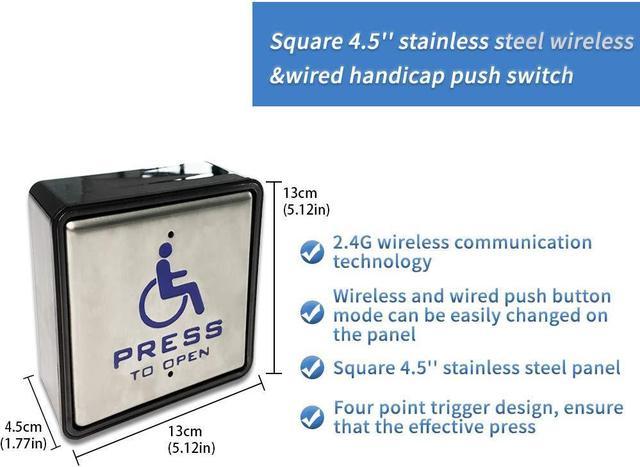 Olideauto Handicap Wireless Push Switch with 2pcs Square 4.5'' Push Panels  and 1pcs 2.4G Frequency High Stability Receiver