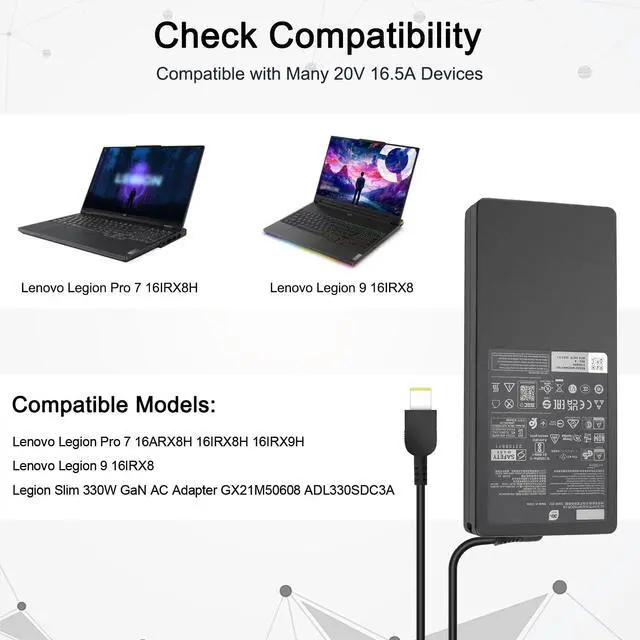 Alt view image 3 of 5 - OEM Legion 330w Charger for Lenovo Legion 9 7 pro Y900 Y700 laptop power adapter GX21M50608 ADL330SDC3A
