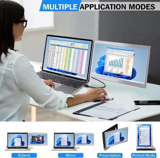 Alt view image 2 of 5 - CopGain 12'' Portable Monitor for Laptop Screen Extender for 13.3'' MacBook, Designed for MacBook Screen Extender FHD 1080P IPS Display Plug and Play P1M