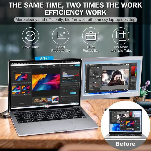 Alt view image 3 of 5 - CopGain 12'' Portable Monitor for Laptop Screen Extender for 13.3'' MacBook, Designed for MacBook Screen Extender FHD 1080P IPS Display Plug and Play P1M