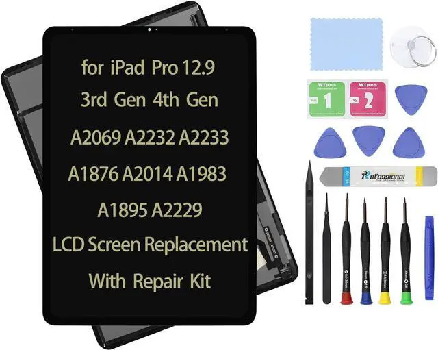Main image of 12.9" LCD Screen Replacement Compatible with iPad Pro 12.9 3rd Gen A1876 A2014 A1983 A1895 4th Gen A2069 A2232 A2233 A2229 Display LCD Assembly and Glass + Touch Digitizer + Repair Kit
