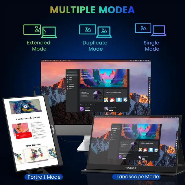 Alt view image 4 of 5 - FANGOR 2 Pack Portable Monitor, 15.6" FHD 1080P Travel Monitor for Laptop, Ultra-Slim IPS Computer Gaming Display, USB-C HDMI Screen Extender with Smart Cover for Laptop PC Phone Mac Xbox PS4/5 Switch