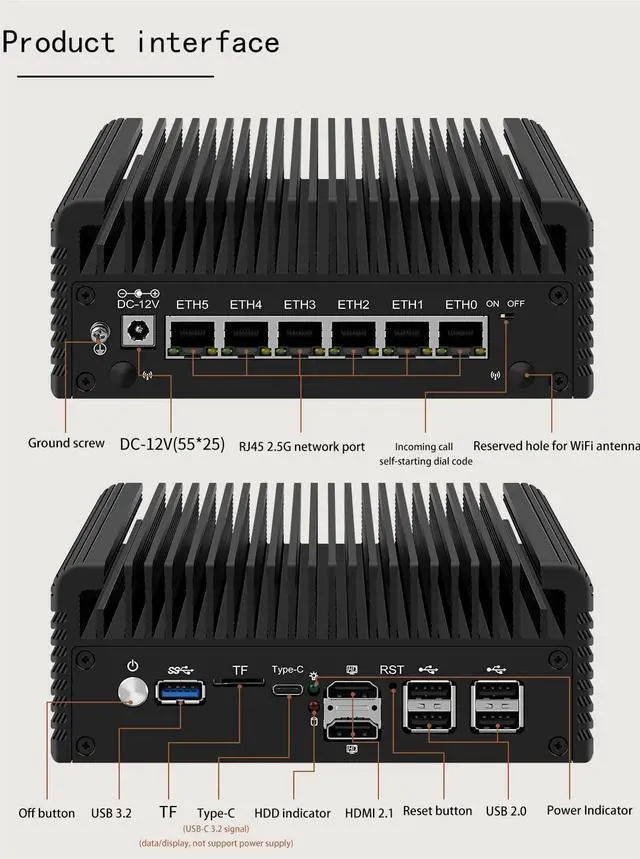 Alt view image 4 of 5 - HKUXZR Firewall Appliance Mini PC, Intel Celeron N100 Quad Core 6xIntel I226 2.5G Type-C Ethernet VPN Router PC AES-NI 2*NVMe 2*SATA3.0 Fanless DDR5 HDMI*2