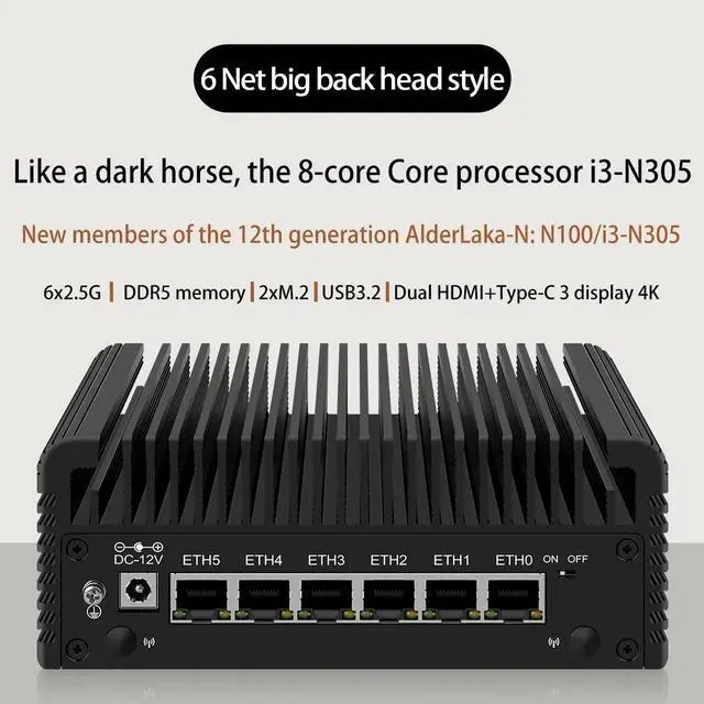 Alt view image 5 of 5 - HKUXZR Firewall Appliance Mini PC, Intel Celeron N100 Quad Core 6xIntel I226 2.5G Type-C Ethernet VPN Router PC AES-NI 2*NVMe 2*SATA3.0 Fanless DDR5 HDMI*2