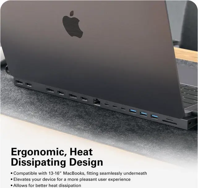 Alt view image 5 of 5 - HyperDrive 4K Multi-Display Docking Station for 13-16 MacBooks - USB C Docking Station w/ 15 Ports, Ergonomic, Driverless Setup