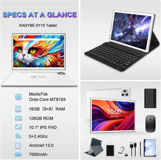 Alt view image 2 of 5 - 2025 Latest Tablet Android 13 Tablets 10 Inch, Tablets 128GB ROM+16GB RAM (8+8 Virtual), 2 In 1 Tablet with keyboard, Powerful Octa-Core+13MP Camera, 1TB TF Expandable, FHD IPS Display WiFi Tableta PC