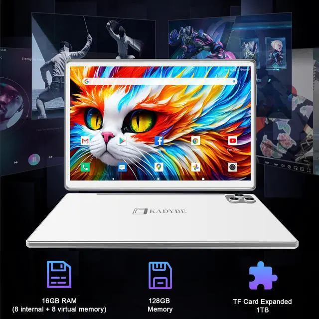 Alt view image 3 of 5 - 2025 Latest Tablet Android 13 Tablets 10 Inch, Tablets 128GB ROM+16GB RAM (8+8 Virtual), 2 In 1 Tablet with keyboard, Powerful Octa-Core+13MP Camera, 1TB TF Expandable, FHD IPS Display WiFi Tableta PC