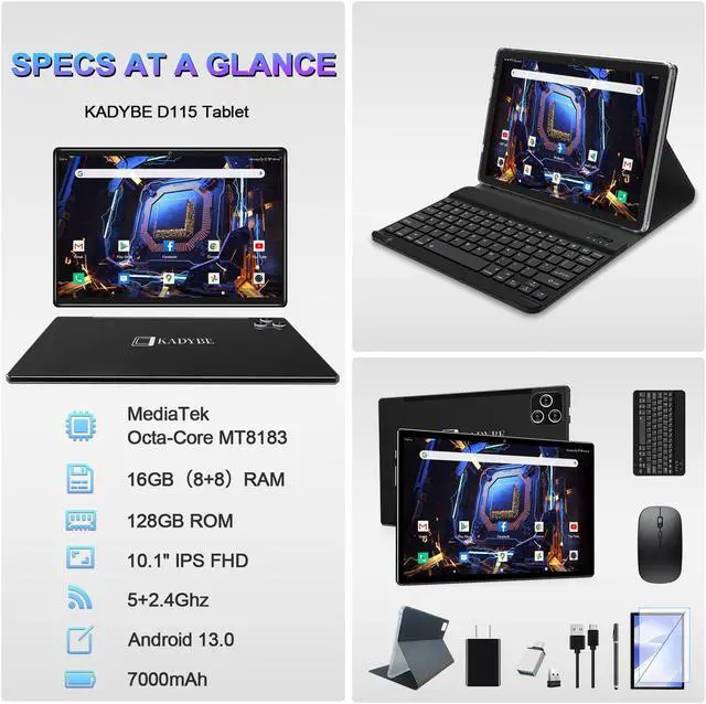 Alt view image 2 of 5 - Tablet 10.1 Inch Android 13 Tablets 2025 Latest Android Tablets 128GB ROM+16GB RAM (8+8 Virtual), 2 in 1 Tablet with Keyboard, Powerful Octa-Core+13MP Camera, 1TB TF Expandable, FHD WiFi Tableta PC