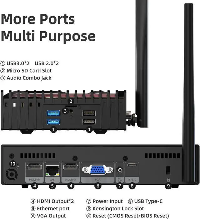 Alt view image 2 of 5 - MeLE Mini PC Fanless PCG35HD N5105 Micro Computer, 8GB 256GB Small Desktop Server, Support Triple Monitor 4K WiFi5 Gigabit Ethernet BT5.2 PXE Unlock BIOS Auto Power on Industrial IoT Business
