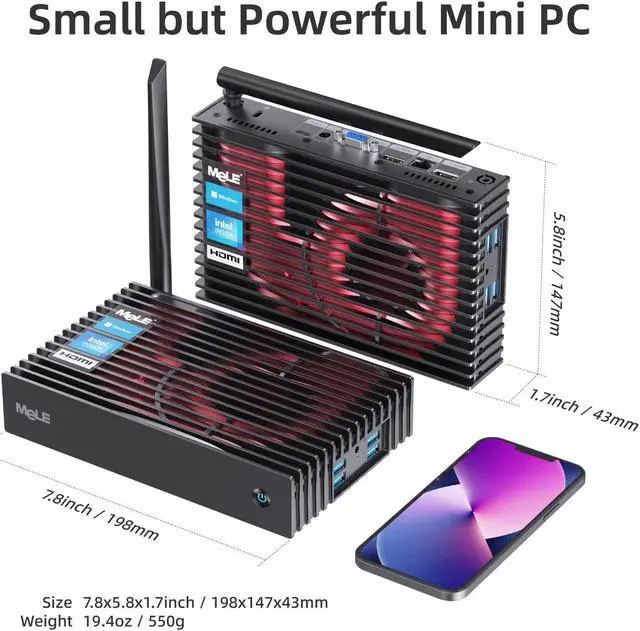 Alt view image 3 of 5 - MeLE Mini PC Fanless PCG35HD N5105 Micro Computer, 8GB 256GB Small Desktop Server, Support Triple Monitor 4K WiFi5 Gigabit Ethernet BT5.2 PXE Unlock BIOS Auto Power on Industrial IoT Business