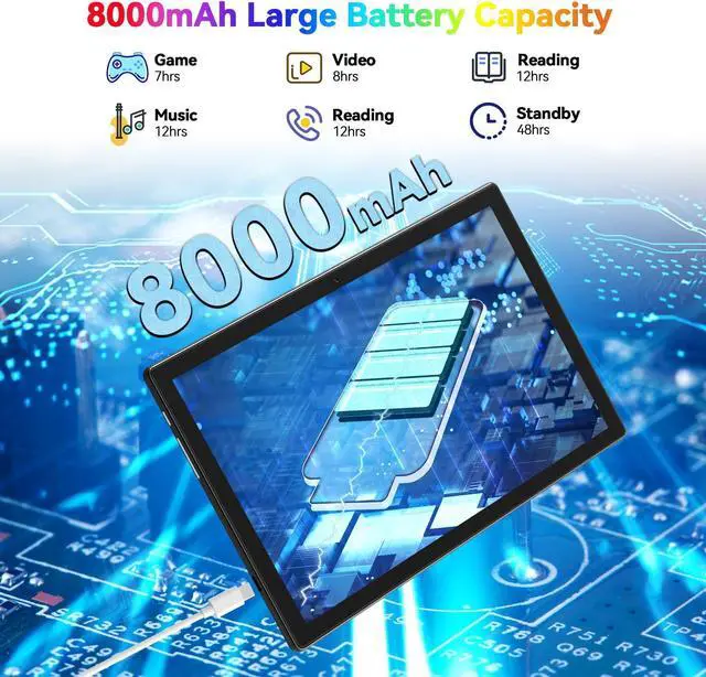 Alt view image 5 of 5 - Latest 2025 Android 13 Tablet, 128GB+16(8+8 Expand)GB/512GB Expandable, Octa-Core Tablet with 5G WiFi, 8000mAh Battery, 10.1 inch Tableta with 21MP Camera, Tableta with Keyboard, Bluetooth,Mouse, Case