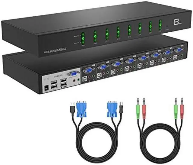 Main image of MT-VIKI 8 Port KVM Switch VGA w/Keyboard Hotkey & Audio, [(Industrial Grade)] Rack KVM Switch Support OSD/Hotkey/Button Switching, Included 8 KVM Cables