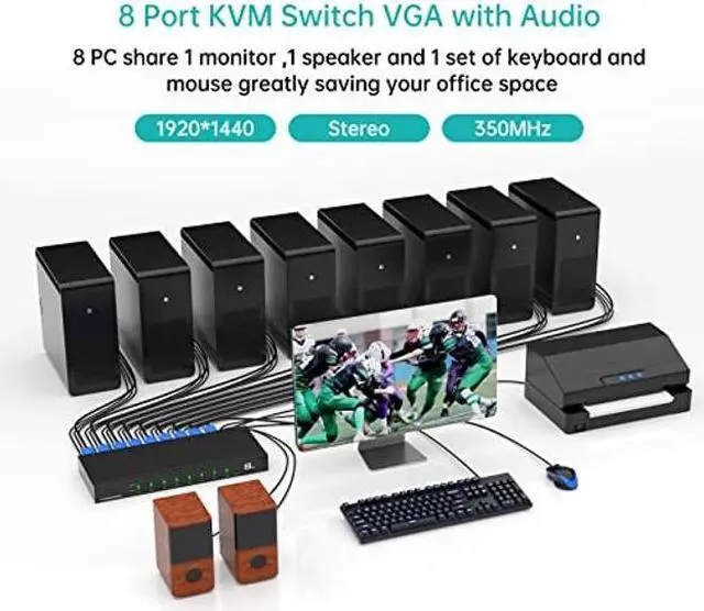 Alt view image 3 of 5 - MT-VIKI 8 Port KVM Switch VGA w/Keyboard Hotkey & Audio, [(Industrial Grade)] Rack KVM Switch Support OSD/Hotkey/Button Switching, Included 8 KVM Cables