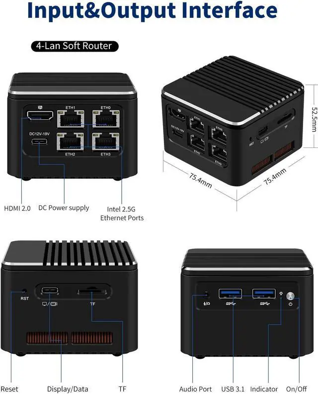 Alt view image 4 of 5 - Mrroute MR-M1 Mini PC, Intel N100,16GB RAM NO SSD Barebone Portable Mini Desktop Computer 4K@60Hz Dual Display HDMI+Type-C/USB3.1/4 LANLinux/Ubuntu PC
