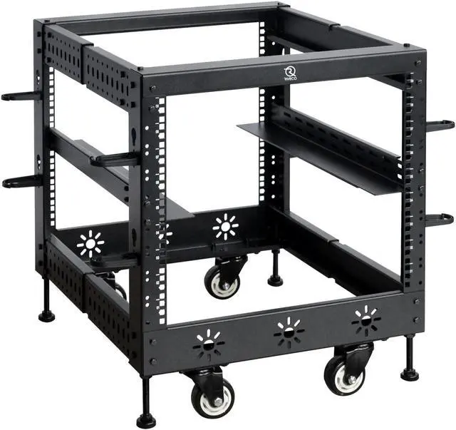Main image of RIVECO 9U 19 Adjustable Depth Server Rack Support Up to 1700LBS Floor Standing 4 Post Rack with Load-Bearing Casters Universal for Network Equipment Black