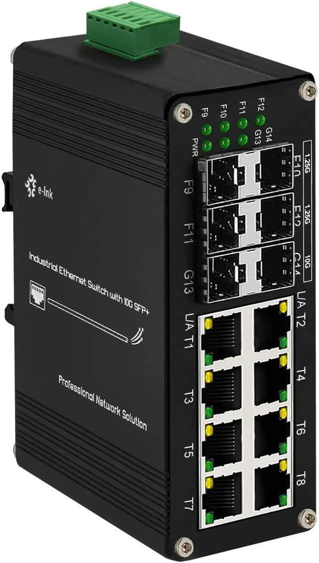 Main image of Industrial 8-Port Gigabit Ethernet Plus Switch with 2x10G SFP+ and 4x1.2.5G SFP, 10/100/1000Mbps, DIN Rail Mount Unmanaged Ethernet Fiber Switch