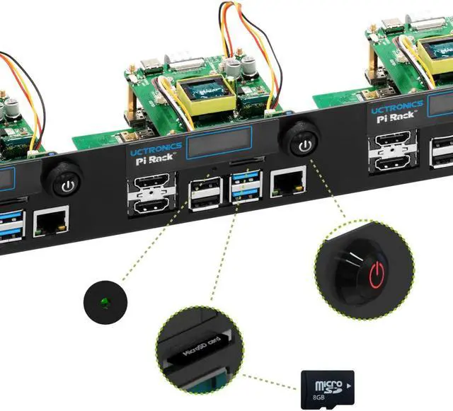Alt view image 5 of 5 - UCTRONICS Ultimate Rack with PoE Functionality for Raspberry Pi 4, 19" 1U Rackmount with PoE HAT, All IO on One Side, OLED Display, Power Switch, and Cooling Fan