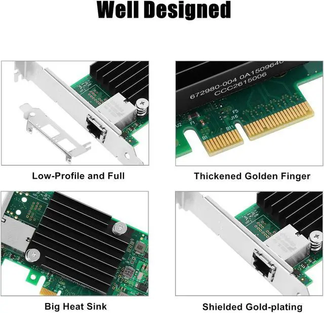 Alt view image 4 of 5 - Vogzone 10Gb PCI-E NIC Network Card for Intel X550-T1,2.5GbE/5GbE/10GbE Copper Singe RJ45 Port,with Intel ELX550AT2 Chip,10GbE PCI Express 3.0 X4 Adapter Support Windows/Linux/VMware