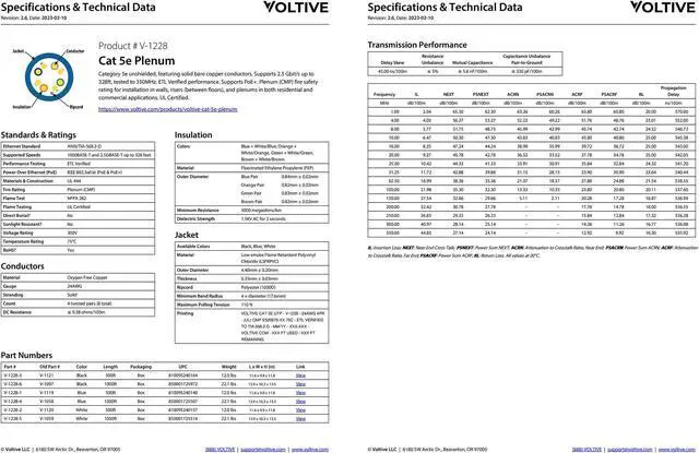 Alt view image 5 of 5 - Voltive Cat5e Plenum (CMP), 1000ft, White - Solid Bare Copper Bulk Ethernet Cable - UTP - 350MHz - UL Certified & ETL Verified