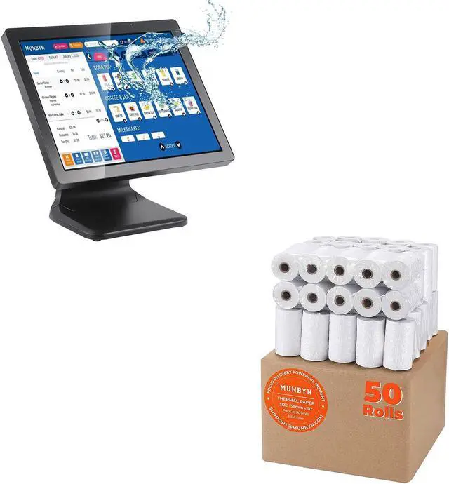 Main image of MUNBYN POS Touch Screen Monitor 17-inch 400 nits Flat Capacitive LED Touchscreen Monitor POS System and 2 1/4 x 50ft Thermal Paper (50 Rolls)