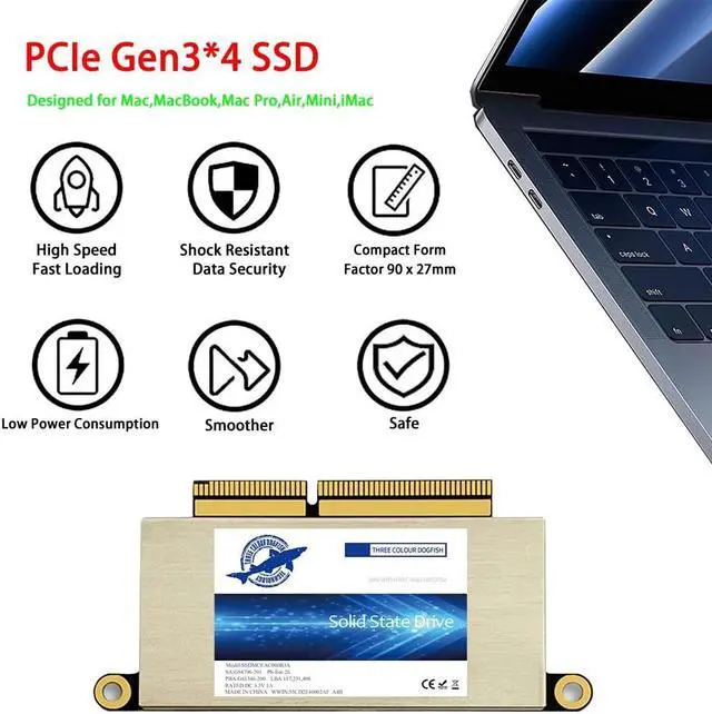 Alt view image 2 of 5 - Dogfish 2TB SSD for MacBook Pro A1708, NVMe PCIe M.2 Internal Solid State Drive Upgrade for MacBook Pro Retina A1708 (2016-2017)
