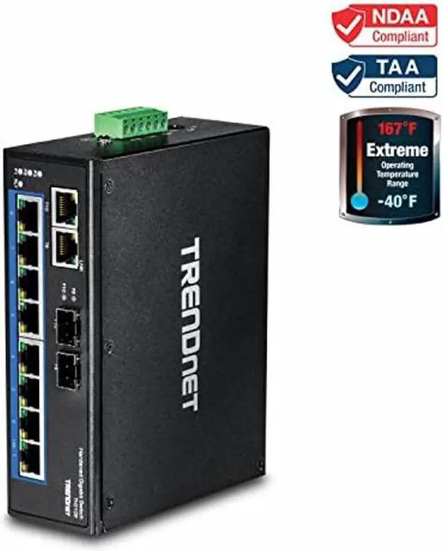 Alt view image 3 of 5 - TRENDnet 10-Port Hardened Industrial Gigabit DIN-Rail Switch, 20Gbps Switching Capacity, DIN-Rail and Wall Mounts Included, Dual Redundant, Two RJ-45/SFP Ports, Lifetime Protection, Black, TI-G102