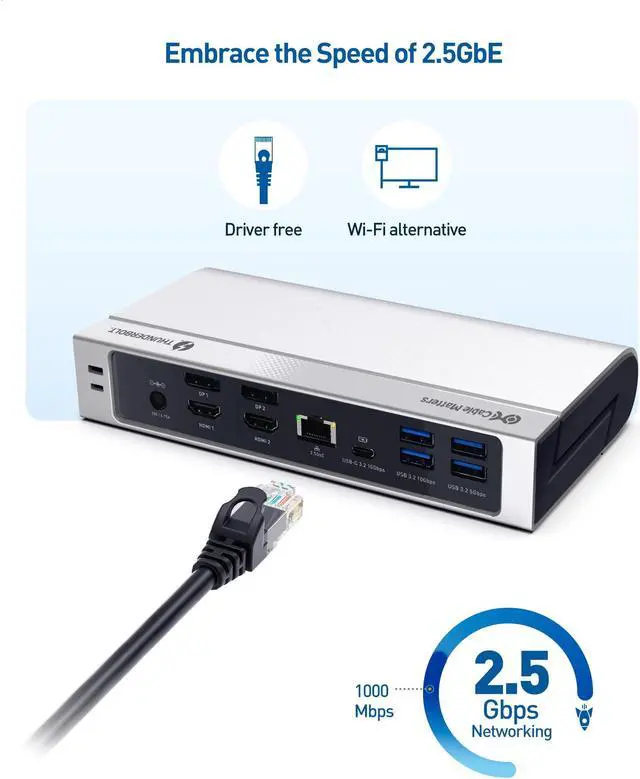 Alt view image 5 of 5 - [Intel Certified] Cable Matters 16-in-1 40Gbps Thunderbolt 4 Dock with Quad 4K Video(2X DisplayPort, 2X HDMI) for Windows & VESA Certified DisplayPort 2.1 Cable 2m/6.6ft