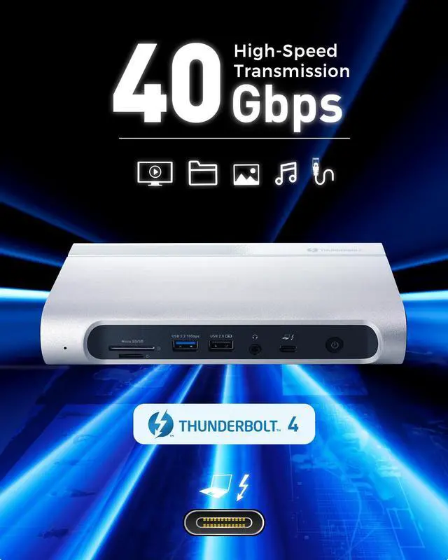 Alt view image 4 of 5 - [Intel Certified] Cable Matters 16-in-1 40Gbps Thunderbolt 4 Dock with Quad 4K Video(2X DisplayPort, 2X HDMI) for Windows & VESA Certified DisplayPort 2.1 Cable 2m/6.6ft