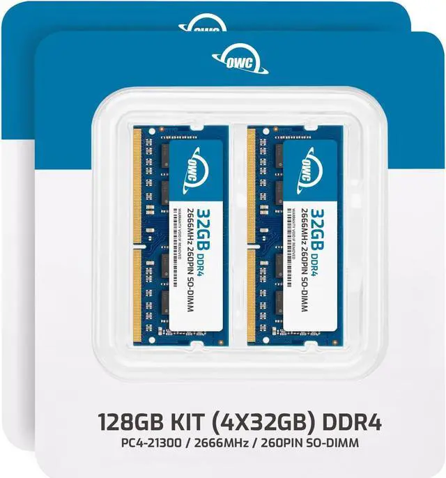Alt view image 2 of 5 - OWC 128GB (4 x 32GB) PC21300 DDR4 2666MHz 260pin SO-DIMMs Memory Ram Upgrade Compatible with 27 iMac w/Retina 5K (Early 2019 and up) and Compatible PCs (OWC2666DR4S128S)