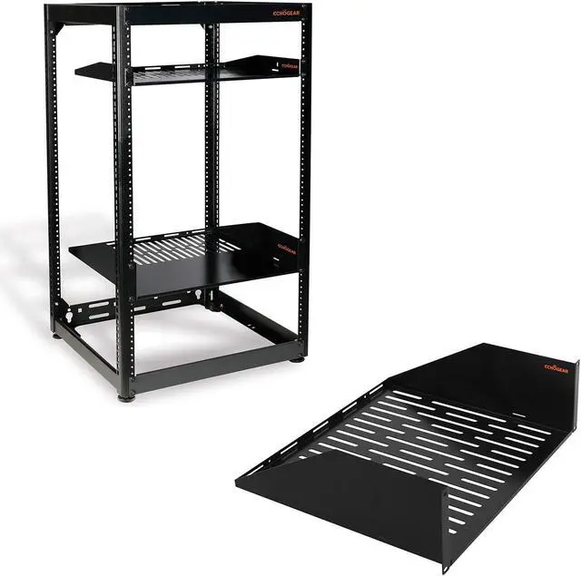 Main image of ECHOGEAR 20U Open Frame Rack with Additional 3U Shelf Bundle - Black, Wall/Floor Mount, Metal, Server/Networking/AV Components, 20.24"D x 18"W x 35"H