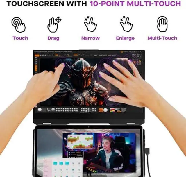 Alt view image 3 of 5 - Duex Float New Mobile Pixels 15.6" Stacked Portable Monitor, FHD IPS Portable Touchscreen (Built-in Kickstand), USB C/HDMI Laptop Screen Extender (Optional Magnets), Windows, MacOS, ChromeOS, Switch
