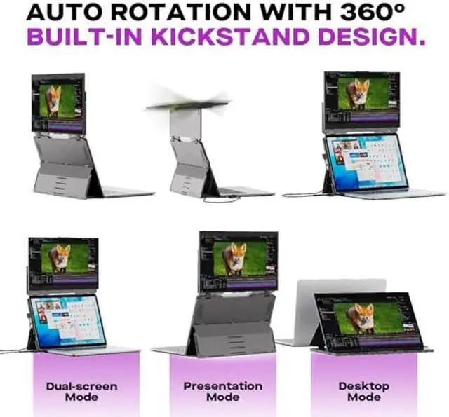 Alt view image 5 of 5 - Duex Float New Mobile Pixels 15.6" Stacked Portable Monitor, FHD IPS Portable Touchscreen (Built-in Kickstand), USB C/HDMI Laptop Screen Extender (Optional Magnets), Windows, MacOS, ChromeOS, Switch