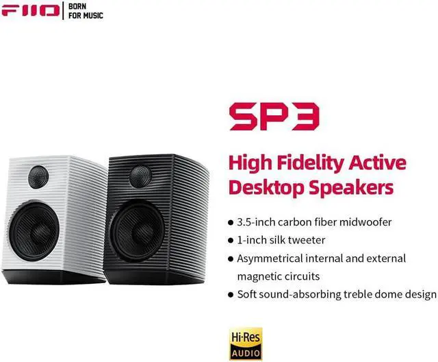 Alt view image 4 of 5 - FiiO SP3 Powered HiFi Active Desktop Speakers - 80W Stereo Computer Speakers and Home Music Sound System with AUX Audio/RCA, 2-Way (Black)