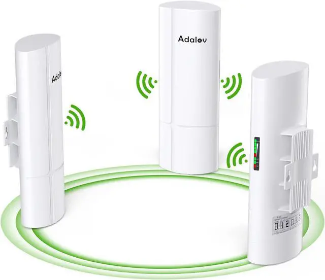 Main image of AdaLov 3PCS Wireless Bridge Kit, Gigabit Point to 2 Points Outdoor WiFi Bridges for 3Km Long Range Network Expansion, 5.8G High Speed WiFi to Ethernet CPE with 1000Mbps LAN Port for Garage, Barn, Farm