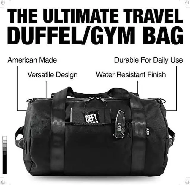 Alt view image 2 of 5 - DEFY The Ultimate Overnighter Duffle Bag | Ballistic Nylon Gym/Travel Bag | 36 Liter, Large Weekender Bag, Travel Duffel Bag | Water Repellent Gym Bags For Men & Women (Black)