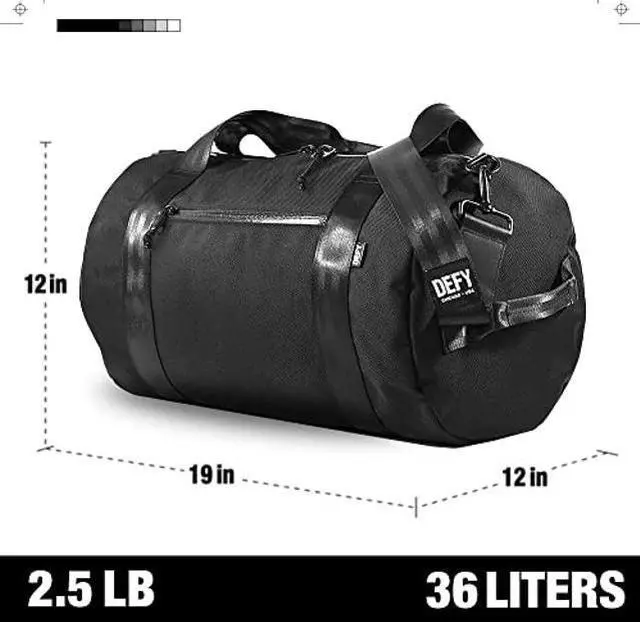 Alt view image 4 of 5 - DEFY The Ultimate Overnighter Duffle Bag | Ballistic Nylon Gym/Travel Bag | 36 Liter, Large Weekender Bag, Travel Duffel Bag | Water Repellent Gym Bags For Men & Women (Black)