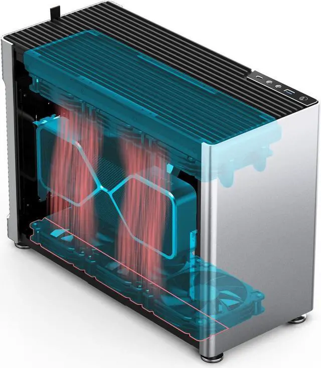 Alt view image 3 of 5 - Jonsplus i100 Pro Mini-ITX Gaming Case, Sandblasted Silver Magnesium/Aluminum Alloy, Tempered Glass Side Panels - Supports Custom Liquid Cooling, 360mm AIO, 166mm Air Cooler, 3-Slot GPU