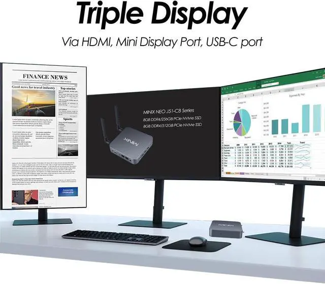 Alt view image 4 of 5 - MINIX NEO J51-C8 Max Mini Computer, 8GB/512GB M.2 PCIe NVMe SSD Windows 11 Pro, Aluminum/Wi-Fi6/Dual 2.5GB LAN/USB-C/Triple Display/4K/Auto Power On/PXE Boot/RTC/Vesa Mount
