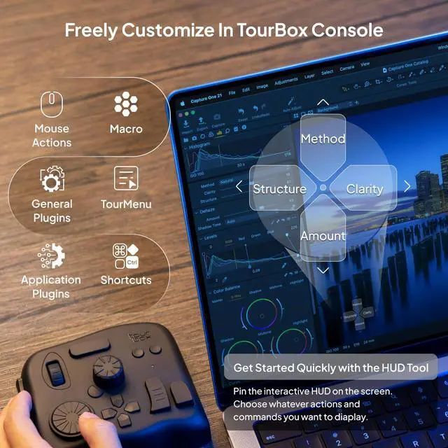 Alt view image 4 of 5 - TourBox Elite - Bluetooth Controller for Video Photo Editing Color Grading, Davinci Resolve Speed Editor, MacOS/Windows, Lightroom Photoshop Premiere Final Cut Pro Programmable Keyboard