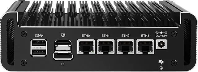 Main image of Firewall Micro Appliance, Fanless Mini PC Intel N100 Quad Core, DDR5 RAM, VPN, Router PC, AES-NI, 4 Intel 2.5GbE I226-V LAN, Barebone